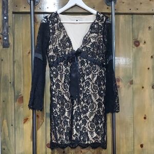 Black Lace Dress with Cream Underlay Whimsigoth Romantic Feminine Grunge